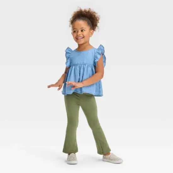 Toddler Girls' Chambray Top & Leggings Set - Cat & Jack&trade; Green image {2}