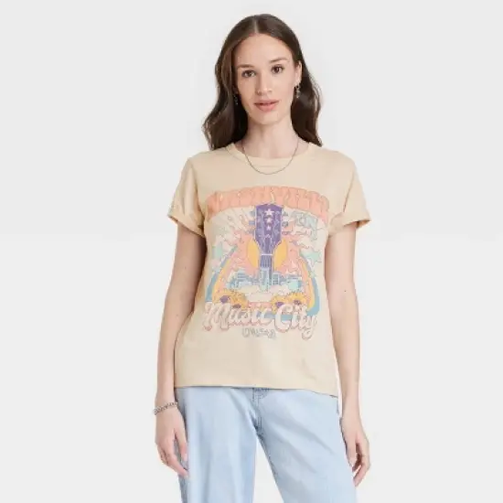 Women's Music City Short Sleeve Graphic T-Shirt - Beige image {3}