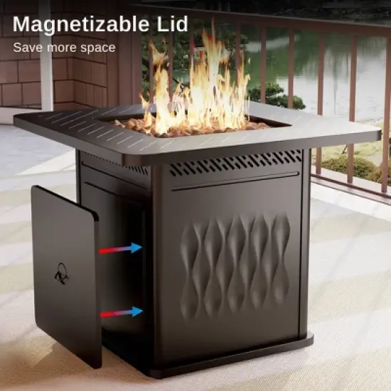 East Oak 32" Brazi Propane Square Outdoor Tabletop Fireplace Black: Iron Frame, Rust & Heat-Resistant image {6}