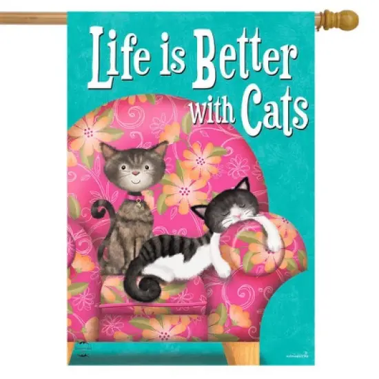 Life Is Better With Cats House Flag Animals Pet Lovers 28" x 40" Briarwood Lane image {1}
