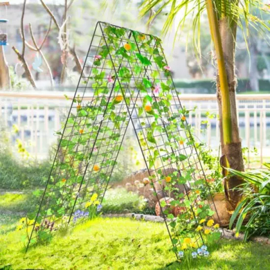 Costway 4 PCS Foldable Cucumber Trellis A-Frame Plant Supports with Twist Ties Green image {1}