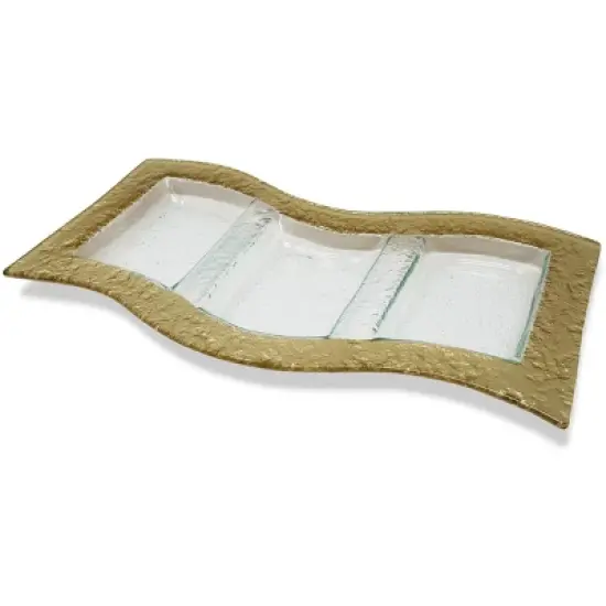 Classic Touch Glass 3 Sectional Wavy Relish Dish with Gold Border image {3}