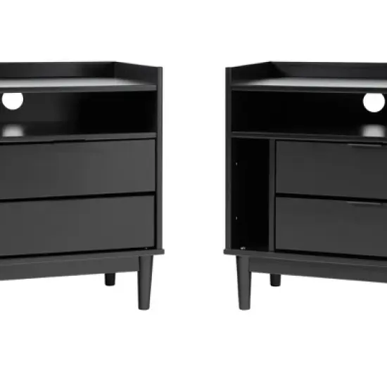 2pk Mid-Century Modern Solid Wood 2 Drawer Storage Nightstands - Saracina Home image {4}