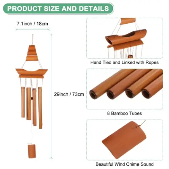 Unique Bargains Bamboo Wood Outdoor Decorations Wind Chimes 29 Inch Retro Color 1 Pc image {1}