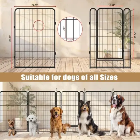 Angel Sar 39.37"H Heavy Duty Metal Dog Play Pen Indoors with Automatic Gravity Locking Mechanism, 6 Panels Dog Fence Outdoor for Yard with PVC Pads image {4}