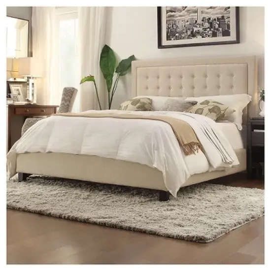 Queen Hudson Button Tufted Bed Oatmeal - Inspire Q image {1}