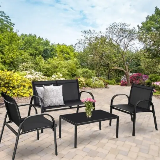 Tangkula 4PCS Black Furniture Set Chairs Coffee Table Patio Garden Brand New image {2}