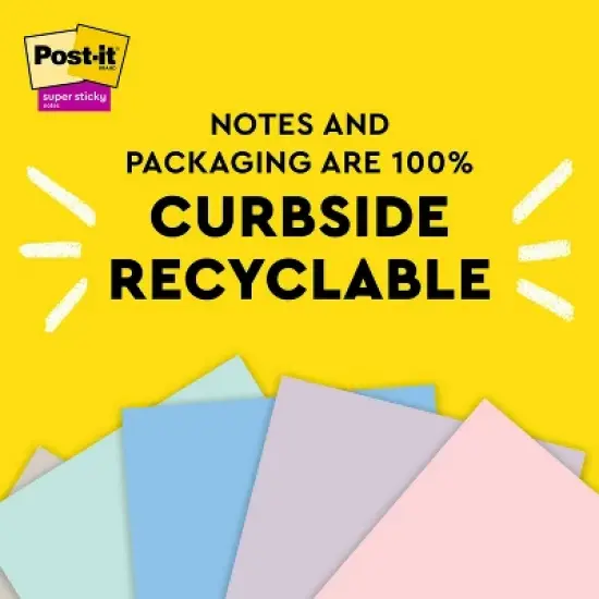 Post-it&reg; 100% Recycled Paper Super Sticky Notes, 3 in. x 3 in., Wanderlust Pastels, 5 Pads/Pack, 70 Sheets/Pad: Multicolored Stationery, Uncoated image {13}