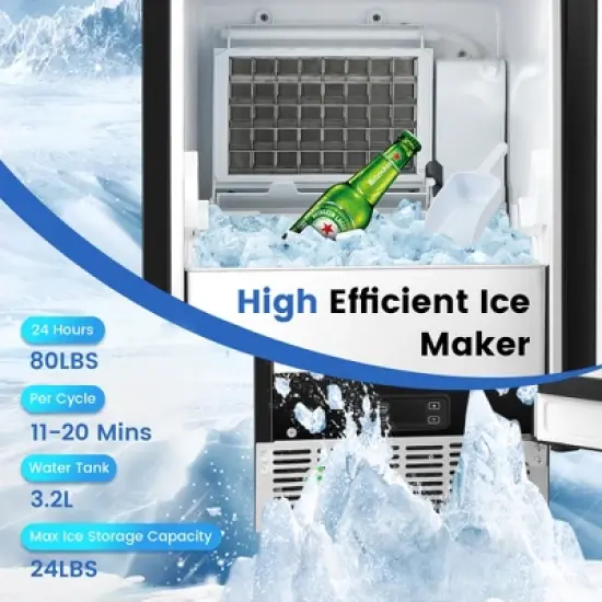 Costway Ice Maker Free-Standing/Under Counter Machine 80lbs/Day with External Drain Pump image {8}