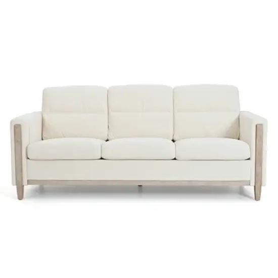 79.5" Wood Three-Seater Sofa - 660lb Capacity, Beige Fabric w/ High-Resilience Cushions & Hidden File Pocket, 20-Min Assembly image {4}