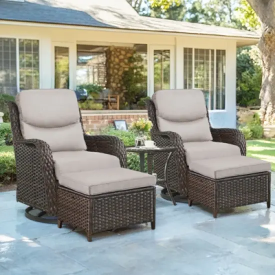 Belord 5 Piece Patio Furniture Set with Swivel Chairs and Ottomans, High Back Deep Seat Cushioned Wicker Swivel Patio Chairs Set of 2 with Ottoman image {4}