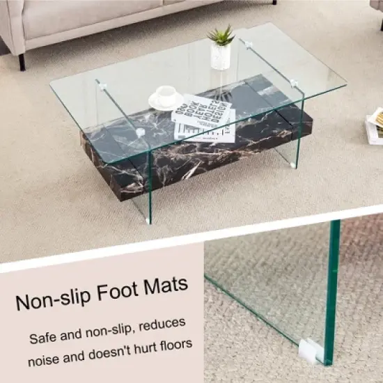 INFURNIC Patio End Tables Modern Rectangular Dining Table, Glass Table Top, Suitable for Small Space, Apartment, Studio,  Black, 43.3"*23.6"*16.7" image {2}