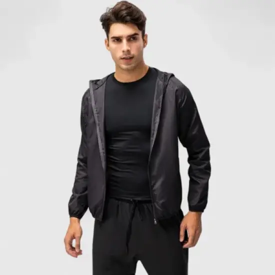 Anna-Kaci Active Men's Full Zip Hooded Windbreaker Jacket with Side Pockets and Elastic Cuffs image {1}