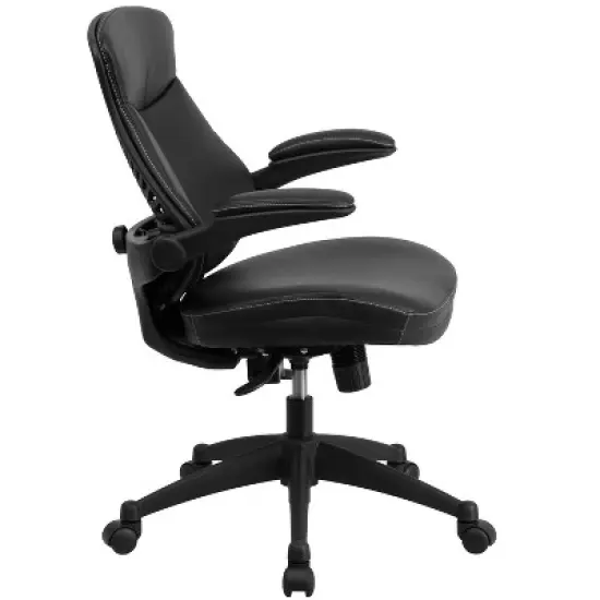 Flash Furniture Kale Mid-Back Black LeatherSoft Executive Swivel Ergonomic Office Chair with Back Angle Adjustment and Flip-Up Arms image {7}