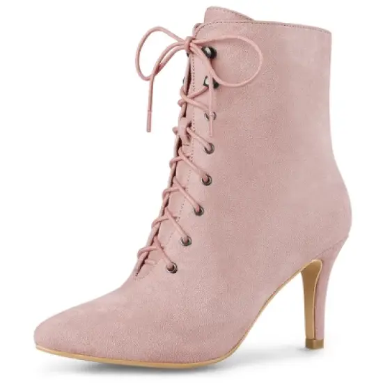 Allegra K Women's Pointy Toe Zip Lace Up Stiletto Heel Ankle Boots image {12}