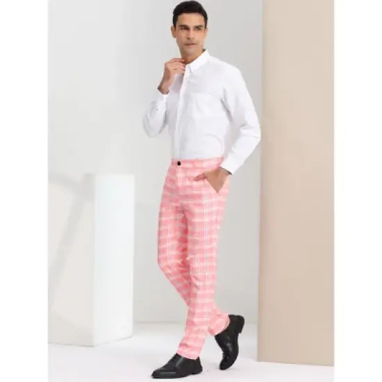 Lars Amadeus Men's Plaid Pants Regular Fit Flat Front Classic Elastic Waist Suit Pants image {3}