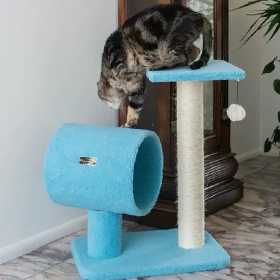 Armarkat Sky Blue 25" Real Wood Cat Tree With Scratcher And Tunnel for Privacy And Hiding, B2501 image {3}