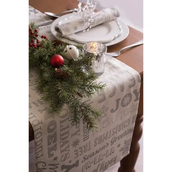 Design Imports  Christmas Silver Holiday Collage Printed Metallic Table Runner, Silver, 14X72" image {6}
