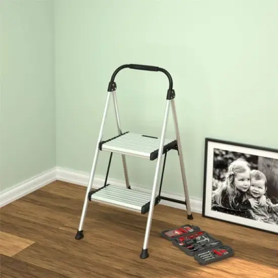 Cosco 2 Step All Aluminum Step Stool: Silver, 225 lb Capacity, No Assembly, Lightweight Stepping Stool for Adults image {6}