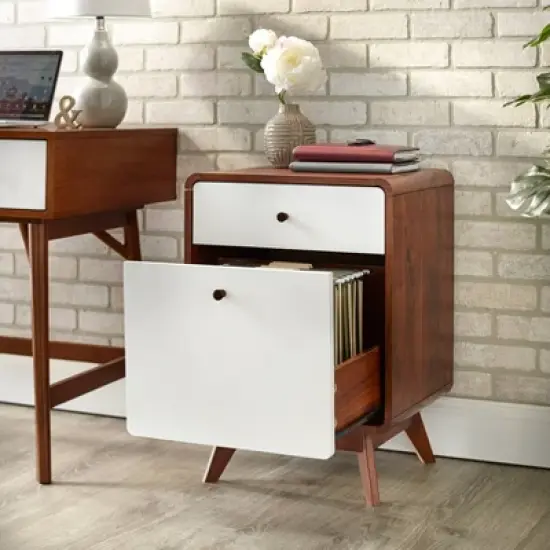 Cassie 2 Drawer File Cabinet White/Walnut - Buylateral image {1}