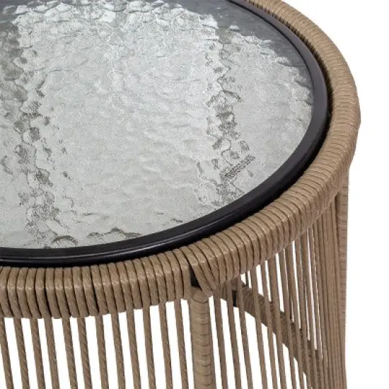 Barton 3 Pieces Outdoor Patio Wicker Chat Conversation Bistro Set (2) Chairs and Table, Beige image {5}