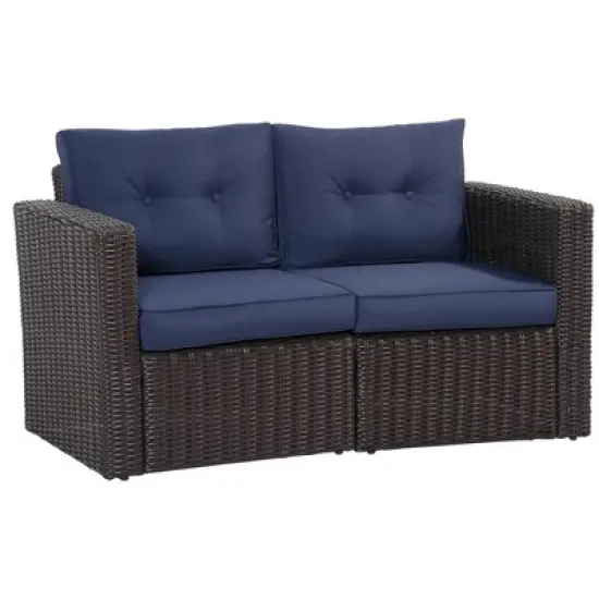 Outsunny 2 Piece Patio Wicker Corner Sofa Set, Outdoor PE Rattan Furniture, with Curved Armrests and Padded Cushions for Balcony, Garden, or Lawn, Lawn image {8}