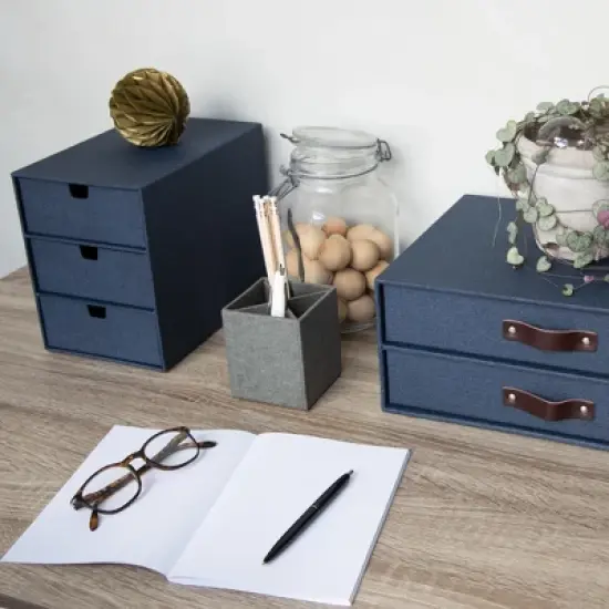 Bigso Ingrid 3-Drawer Fiberboard Desk Organizer | Stackable Desktop Storage for Office Supplies image {1}