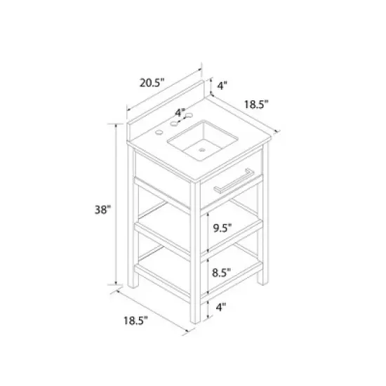 RealRooms Pisa 20 Inch Bathroom Vanity with Carrera Countertop & 2 Storage Shelves image {3}
