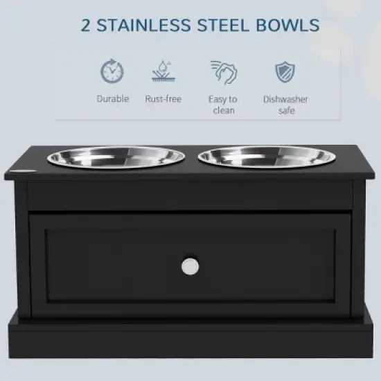INFURNIC Pet Bowl Large Elevated Feeding Station with Storage Drawer Stainless Steel Bowls, Black, 23.5"*11.8"*12.3" image {4}