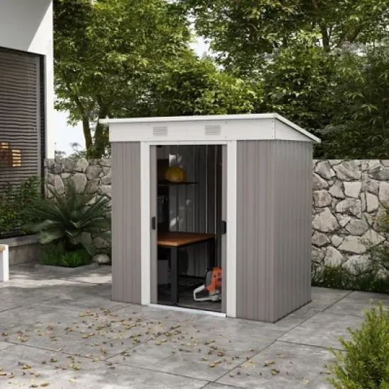 CAVINAS 6' x 4' Outdoor Storage Shed with Double Sliding Doors and 2 Air Vents for Backyard, Patio image {7}