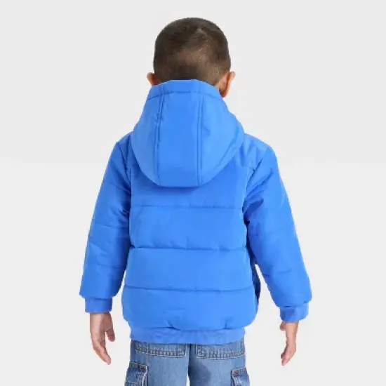 Toddler Boys' Colorblock Striped Heavyweight Puffer Jacket - Cat & Jack&trade; Blue image {1}