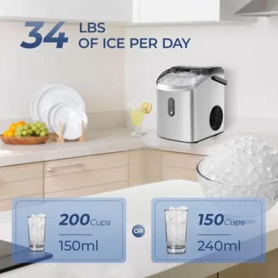 Simzlife Nugget Ice Maker Countertop, 35 Lbs/Day, Stainless Steel, 1.8 Lbs Storage, Silver image {6}