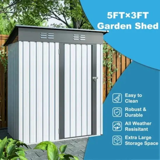 GDFStudio Chapman Galvanized Steel Storage Shed, Lockable Door Tool Shed image {8}