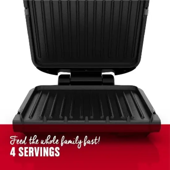 George Foreman 4-Serving Removable Plate Electric Grill and Panini Press, George Tough Non-Stick Coating, Drip Tray Catches Grease, Black image {2}