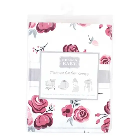 Hudson Baby Infant Girl Multi-use Car Seat Canopy, Roses, One Size image {1}