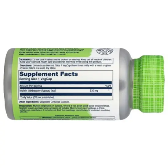 Solaray True Herbs, Mullein, 330 mg, 100 VegCaps image {1}