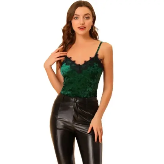 Allegra K Women's Velvet Lace Trim Velour Cami Tank Spaghetti Strap Top image {8}