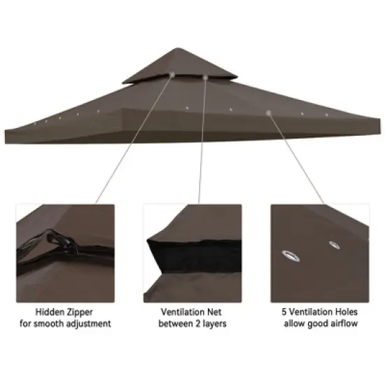 Yescom 10x10Ft UV30+ Gazebo Replacement Top for 2 Tier Outdoor Canopy Cover Patio Backyard Party Deck Coffee Liqueur Tan image {2}