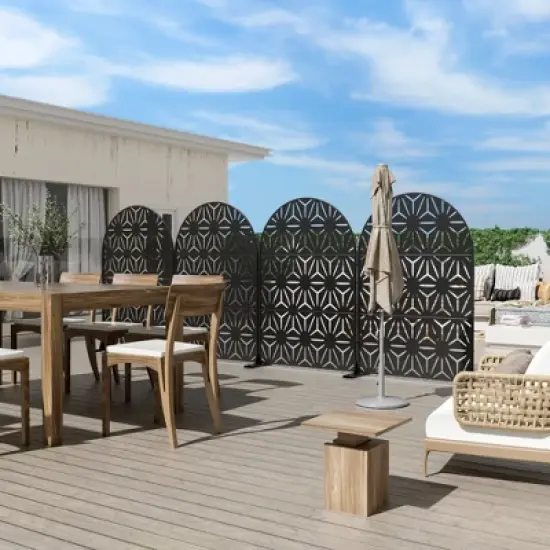 PexFix 72" H x 47" W Arched Outdoor Metal Privacy Screen Freestanding Garden Fence for Deck Patio Balcony Decor Privacy Panels Black with Star Pattern image {1}