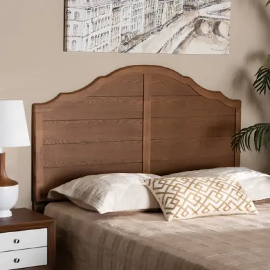 Full Clive Vintage Traditional Farmhouse Wood Headboard Walnut - Baxton Studio image {2}