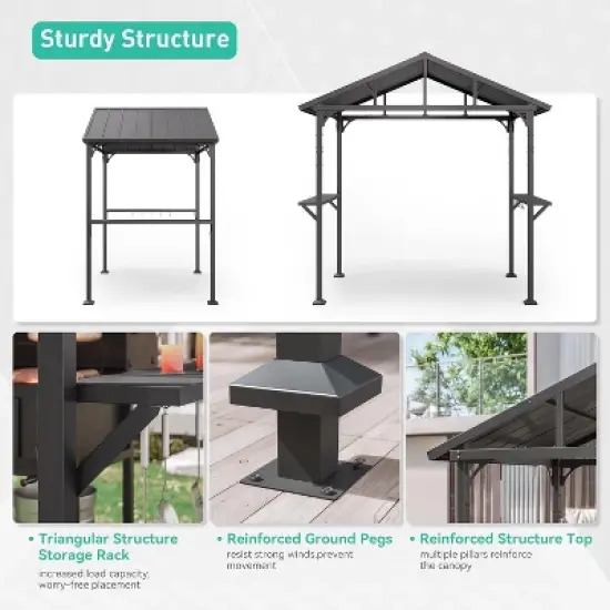 ALAUAM 8'x 5' Hardtop BBQ OutdoorGazebo,Waterproof Sloping Roof, Bar with ToolHooks, Smoke-Venting lron Canopy for Patio,Yard,Garden,Familie Party image {3}