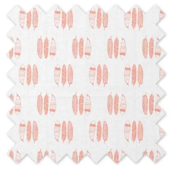 Bacati - Olivia Coral/Navy Feathers/Triangles Muslin 4 pc set of Bibs & Burp Cloths Set image {3}