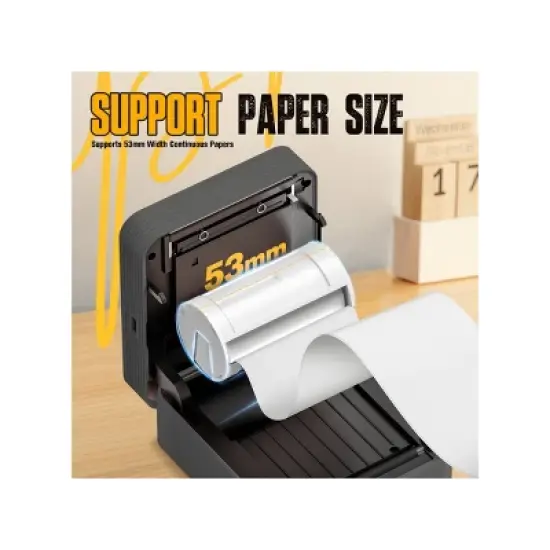 Nelko PM230 Portable Bluetooth Sticker Printer Black with 2pk 54mmx3.5m White Rolls image {1}