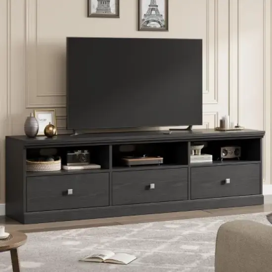 70in TV Stand for TVs up to 80", Modern Entertainment Center with Storage Drawer, Shelves, TV Console Media Cabinet for Living Room, Bedroom, Black image {8}