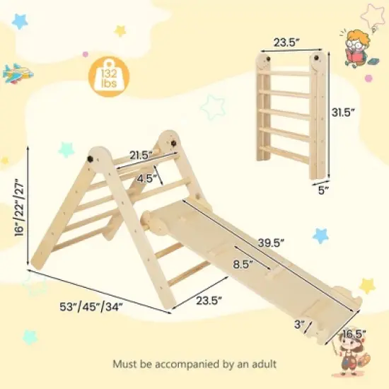 Costway 3-in-1 Triangular Climbing Toys Foldable & Height-adjustable Triangle Set Colorful/Natural image {2}