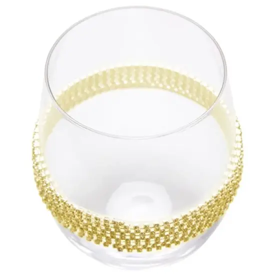 Berkware Classy Stemless Wine Glasses with Diamond Studded Design - 16oz image {8}