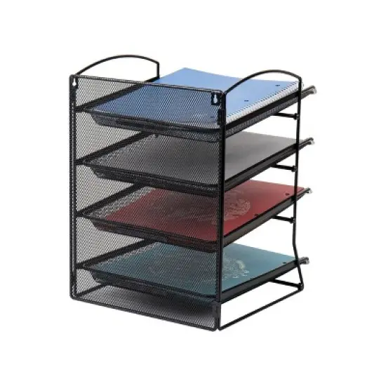 Mind Reader Paper Tray, Desktop Organizer, File Storage, Wall Mountable, Office, Metal Mesh, 11.5"L x 14.25"W x 11.5"H, Black image {3}