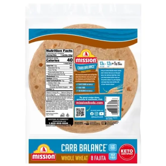 Mission Carb Balance Fajita Size Whole Wheat Flour Tortillas - 8oz/8ct image {1}