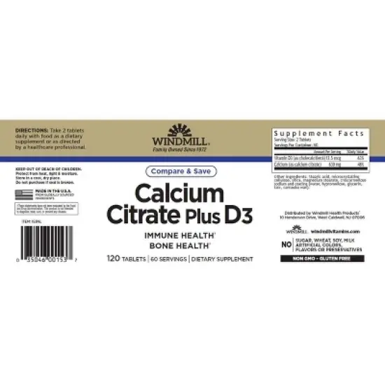 Windmill Calcium Citrate with Vitamin D3 Tablets 120 ct image {1}