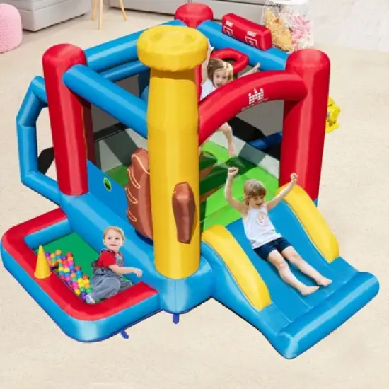 Tangkula Inflatable Bounce House with 480W Air Blower Bouncer Playhouse Castle with Slides Jump Area Ocean Ball Pit Basketball Hoop image {1}